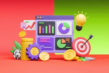 Fototapete - 3D illustration of business analytics and financial growth visualization.