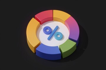 Aufkleber - A colorful segmented circle chart displays a percentage symbol  representing data proportions.