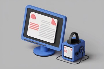 Poster - Digital learning with computer monitor and headphones.