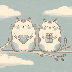 Wall Mural - Minimal art  illustration of adorable cats kittens 