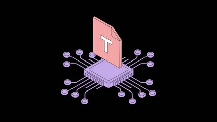 Leinwandbilder - Text file processing on a computer microchip  illustrating data processing and text analysis.