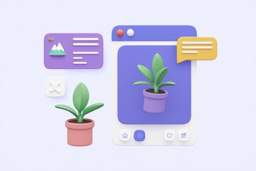 Aufkleber - 3D illustration of a plant displayed on a phone screen  showcasing UI design elements.