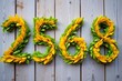 ©  S u n n y B u n n y - New Year 2568 according to Thai calendar. Made of green leaves. Ecology and environmental protection concept.