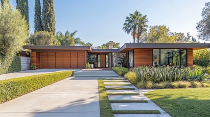 Wall Mural - A large house with a driveway and a walkway