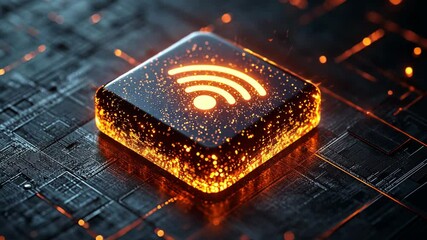 Wireless connectivity symbol glowing with energy on a futuristic surface at night