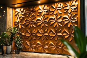 Wall Mural - A textured wall with floral patterns and greenery, creating an inviting interior space.