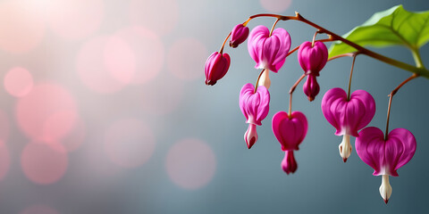 Wall Mural - Bleeding Heart Elegance - Delicate bleeding heart flowers hanging in soft heart-shaped clusters. backdrop background digital art crisp oilpinting minimalist sharp details funny background copyspace