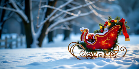 Wall Mural - Decorated Sleigh in Snow - A nostalgic holiday ride. backdrop background digital art crisp oilpinting minimalist sharp details funny background copyspace