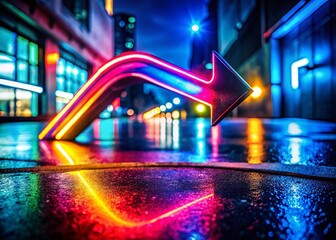 Wall Mural - Low Light Curving Arrow Photography: Dramatic Night Shots, Dark Arrow, Bending Arrow, Neon Arrow, Abstract Arrow, Curve, Night Photography, Low Light, Dark Background