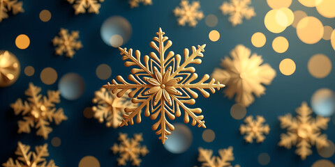 Wall Mural - Golden Snowflakes Forming a Star - A unique abstract concept. backdrop background digital art crisp oilpinting minimalist sharp details funny background copyspace