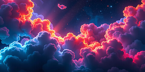 Wall Mural - Neon Nebula - Pulsating neon clouds blending seamlessly into each other. backdrop background digital art crisp oilpinting minimalist sharp details funny background copyspace