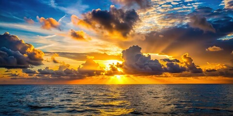 Wall Mural - sunset in the sea with clouds in the sky silhouette