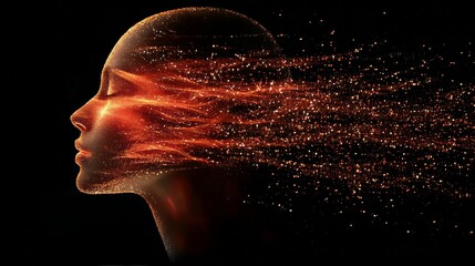 Wall Mural - concept of artificial intelligence represented by a glowing human profile with cosmic elements