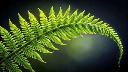 Wall Mural - Spiral fern leaf with leading lines on green and black background