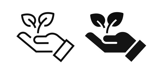 Wall Mural - plant in hand line and flat icon. vector