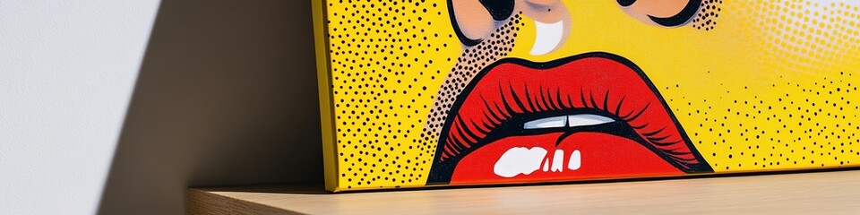 Pop art style lips and speech bubble on canvas