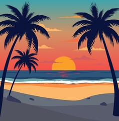 Wall Mural - sunset on the beach