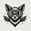 © Indri - Stylized bat-themed dog with goggles and wings.