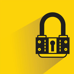 Canvas Print - padlock key with shadow on yellow background