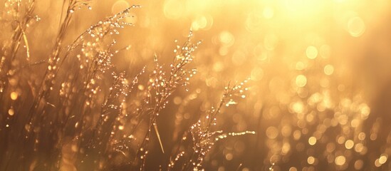 Canvas Print - Sunlit grass with sparkling dew, creating a serene, tranquil atmosphere.