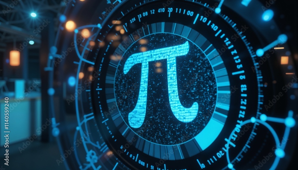 Pi Element P day, Futuristic presentation of the scientific symbol pi with digital ...