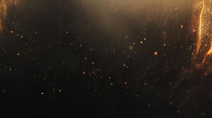 Wall Mural - Glowing golden particles and dust on dark background.