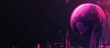 Futuristic glowing pink earth globe with digital city skyline.