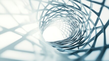 Wall Mural - abstract swirling metal structure, futuristic tunnel, architectural design.