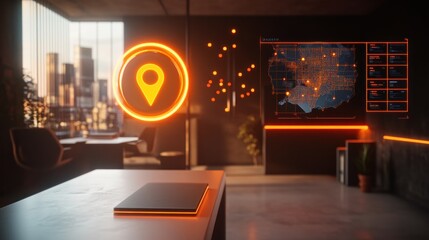 Wall Mural - futuristic office with location tracking interface