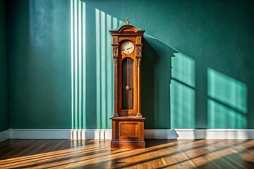 Wall Mural - Minimalist Grandfather Clock Photography: Simple Timepiece Images, Vintage Clock Pictures, Elegant Clock Design, Black and White Clock Photo