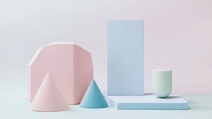 Sticker - Pastel geometric shapes on light background.