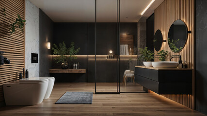 Wall Mural - a modern, minimalist bathroom with a sleek design-1