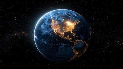 Wall Mural - planet earth rotating in space showing north america at night