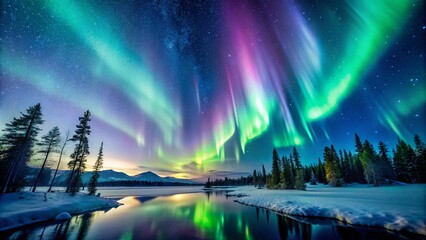 Northern Lights Starscape: High-Resolution Astrophotography, Aurora Borealis, Celestial Night Sky, Deep Space, Starry Night, Galactic Photography