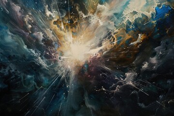 Leinwandbilder - Vibrant cosmic explosion with swirling clouds and bursts of light in a dramatic space setting