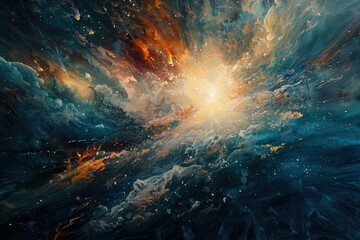 Leinwandbilder - Vibrant cosmic explosion with swirling clouds and bursts of light in a dramatic space setting