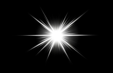 Aufkleber - White light effect, glowing star on a black background vector illustration. The concept of a bright and shining sun or flash rays with sparkles for a design element.