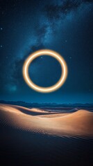 Wall Mural - glowing circle floating above sand dunes under milky way galaxy