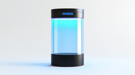 Futuristic transparent led cylinder display with blue lighting