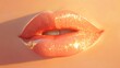 © ThuyTrang - A close-up of plump, hydrated lips with a natural peach tone, glossy finish catching the soft golden sunlight, realistic textures sharply detailed, set against a blurred warm pastel background,