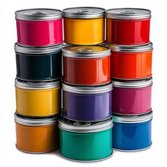 Canvas Print - Vibrant jars of paint arranged in a colorful display on a white background