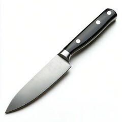 High quality kitchen knife with black handle and shiny blade ideal for cooking tasks