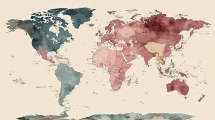  Serene watercolor world map soft pastel colors evoke sense of calm and global connection