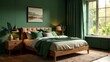 © Ana River - Cozy Modern Bedroom Interior with Green and Brown Decor