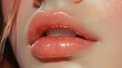 © ThuyTrang - Close-up of softly rounded lips with a subtle pearlescent gloss, natural light accentuating their dewy texture, a muted pastel blurred backdrop for emphasis on the subject,