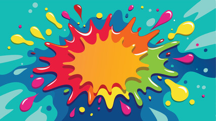 Poster - Colorful splash design with vibrant shapes and droplets on a bright background capturing playful artistic energy