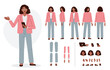 © Irina Strelnikova - Casual business woman character constructor for animation. Front, side and back view set. Body parts, postures, poses collection. Vector illustration.