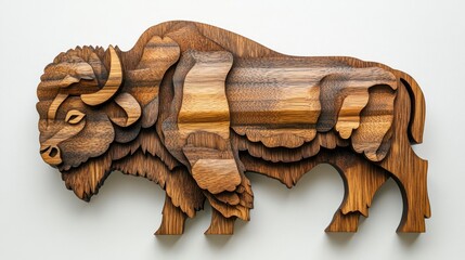 Wall Mural - Layered wooden bison wall art.