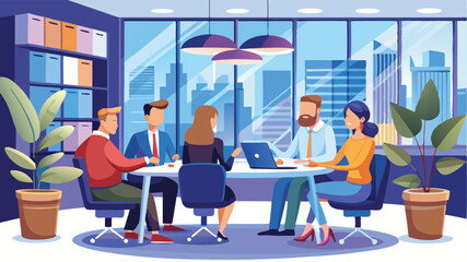 Aufkleber - Business meeting in a modern office with diverse professionals discussing ideas and collaborating on a project