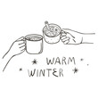 © chekiwart - Hands holding cups of hot winter season drinks. Simple vector illustration